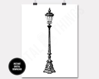 Vintage Lamp Post Outdoor Light Wall Decor Art Printable Digital Download for Iron on Transfer Fabric Pillows Tea Towels DT393