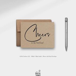 Minimalist Rustic New Year Card Set. Cheers To The New Year Card. Modern New Year Card. Kraft Colored New Year Card. DT2045KFT image 4