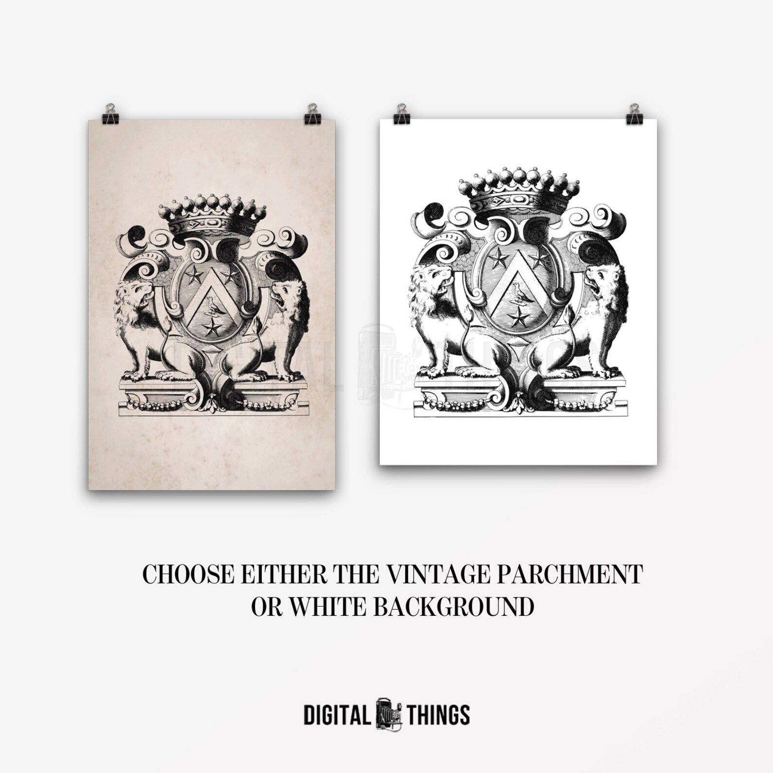 Vintage French Print. French Lions and Crown on a Royal Crest Etsy