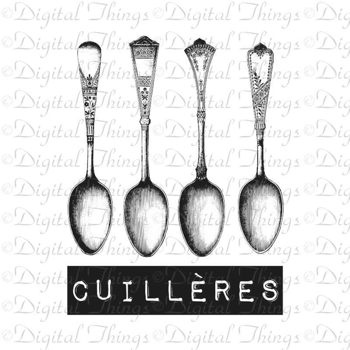 Spoons French Words Silverware Cutlery Kitchen Decor Art Etsy