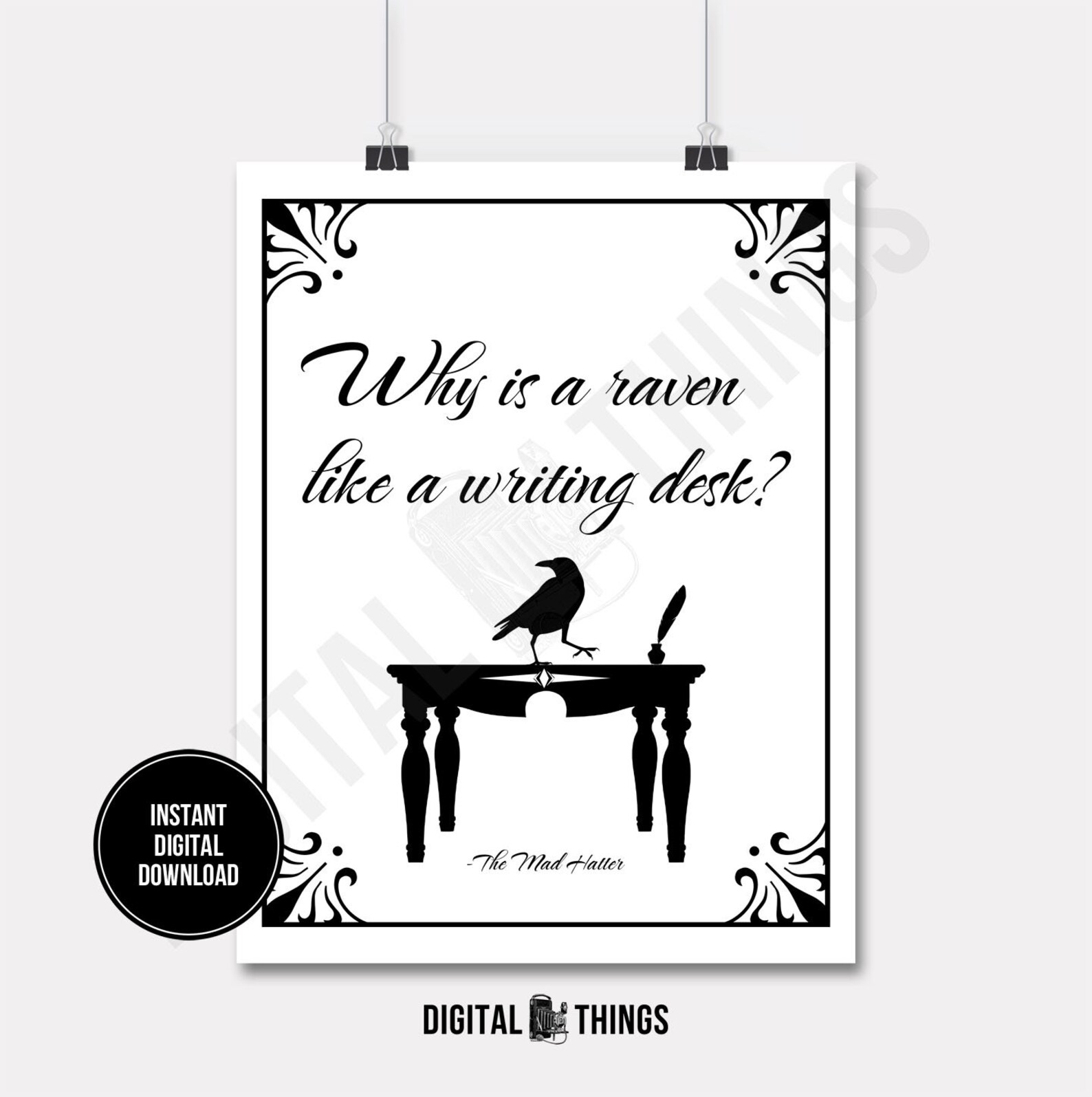 Alice in Wonderland Mad Hatter Raven Writing Desk Printable Etsy