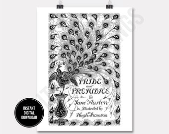 Jane Austen Pride and Prejudice Book Peacock Wall Decor Printable Print Digital Instant Download for Art or Iron On Transfer DT335