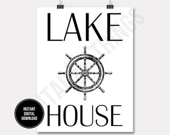 Lake House Boat Ship Wheel Nautical Art Wall Decor Art Printable Digital Download for Iron on Transfer Fabric Pillows Tea Towels DT1105