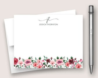 Personalized Note Card Set. Personalized Stationery Set. Personalized Stationary Card Set. Pink Floral Card Set. DT3072