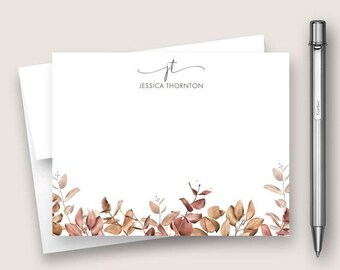 Personalized Note Card Set. Personalized Stationery Set. Personalized Stationary Card Set. Boho Floral Leaves Card Set. DT3088