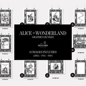 Alice In Wonderland Graphics Bundle, Alice In Wonderland Clip Art, White Rabbit Down The Rabbit Hole, Literature Art