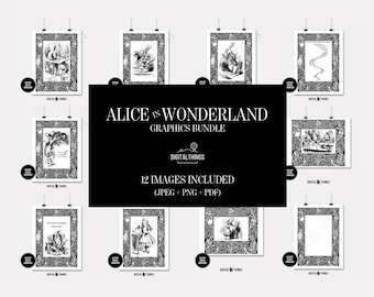 Alice In Wonderland Graphics Bundle, Alice In Wonderland Clip Art, White Rabbit Down The Rabbit Hole, Literature Art