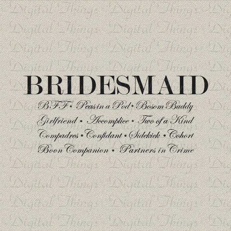 Bridesmaid Definition Wedding Bachelorette Party Bridal Party Printable Digital Download for Iron on Transfer Tote Pillow Tea Towel DT332 image 1