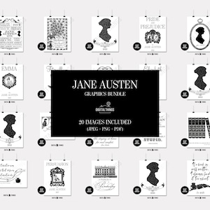 Lot de graphiques Jane Austen, clipart Jane Austen, art orage et préjugés, art de M. Darcy Pemberley, art d'Emma, art des sens et de la sensibilité