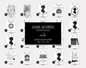 Jane Austen Graphics Bundle, Jane Austen Clipart, Pride and Prejudice Art,  Mr Darcy Pemberley Art, Emma Art, Sense & Sensibility Art