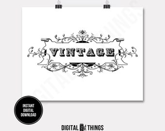 Word VINTAGE Typography Word Art Printable Digital Download for Iron on Transfer Fabric Pillows Tea Towels DT683