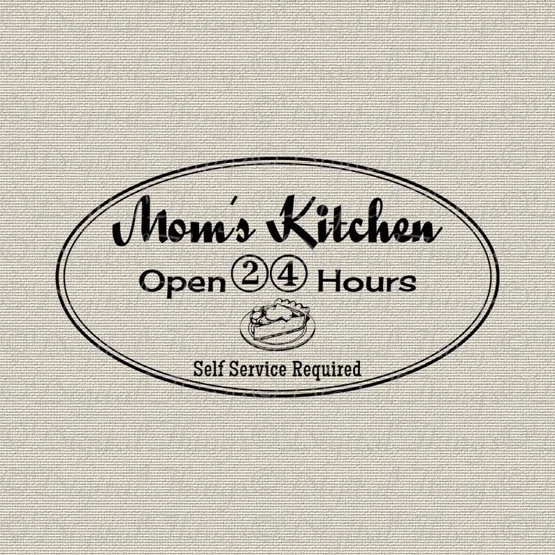 Mom's KITCHEN Open 24 Hours Kitchen Decor Art Printable Etsy
