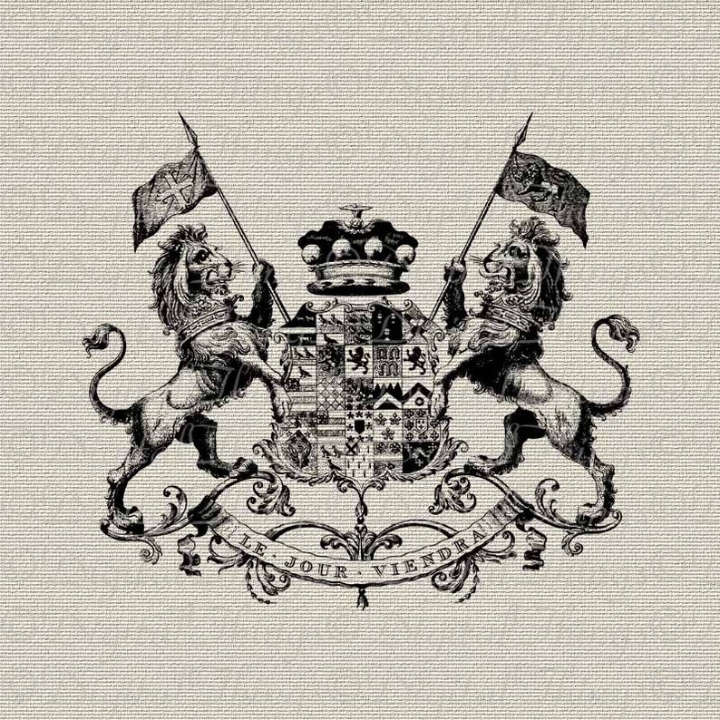 French Crest Emblem Crown Lions French Decor Wall Decor Art Etsy