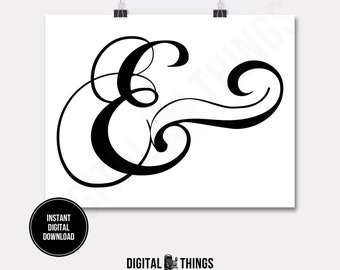 Typography Ornate Ampersand Script Wall Decor Wall Art Printable Digital Download for Iron on Transfer Fabric Pillow Tea Towel DT1134