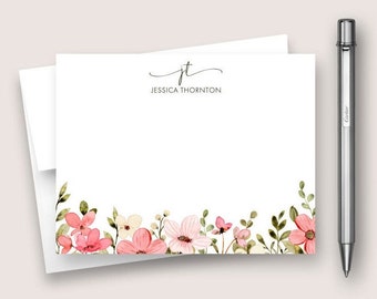 Personalized Note Card Set. Personalized Stationery Set. Personalized Stationary Card Set. Pink Floral Card Set. DT3094