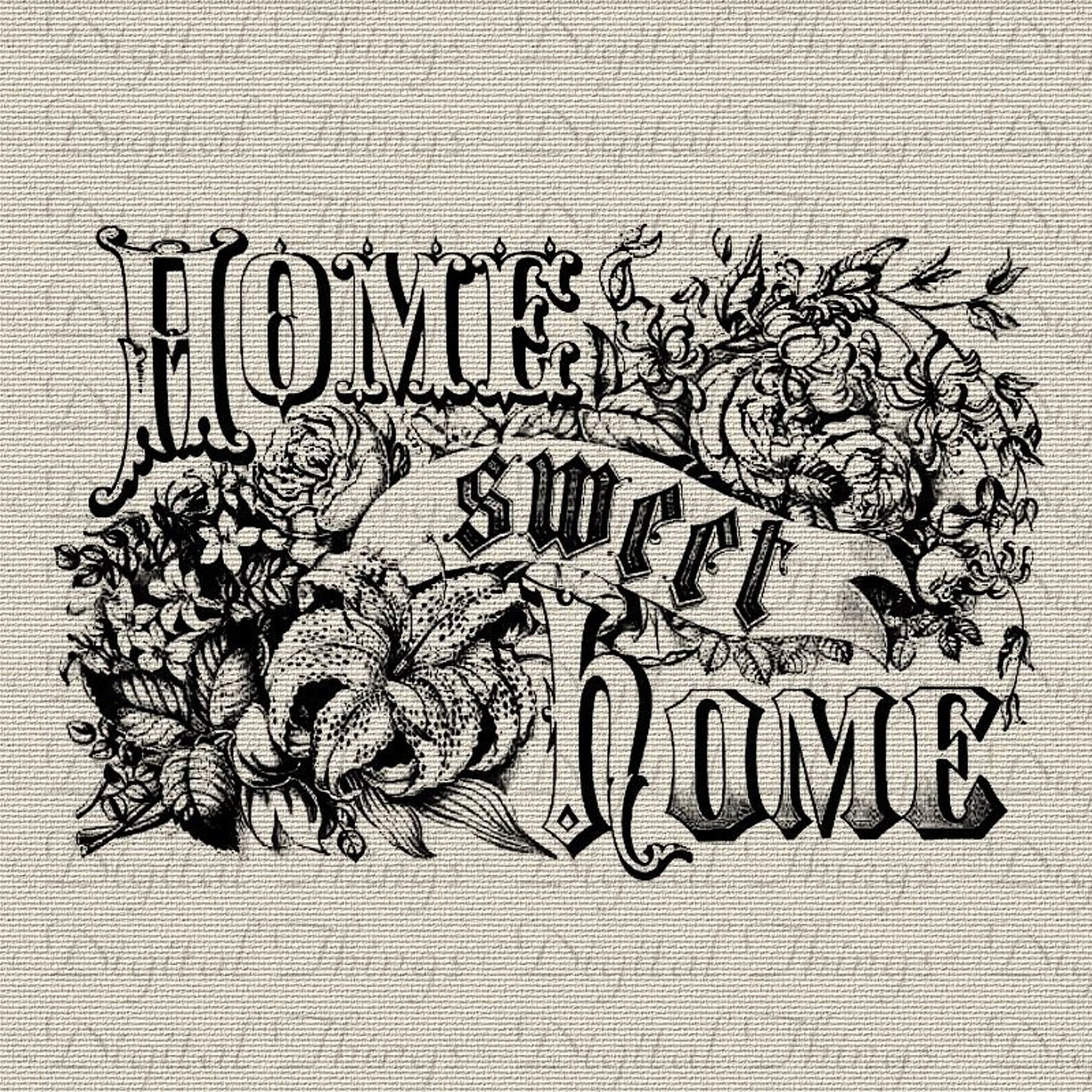Home Sweet Home Word Art Vintage Wall Decor Art Typography Etsy