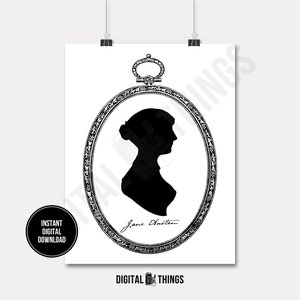 Jane Austen Silhouette Pride and Prejudice Wall Decor Printable Print Digital Instant Download for Art or Iron On Transfer DT455