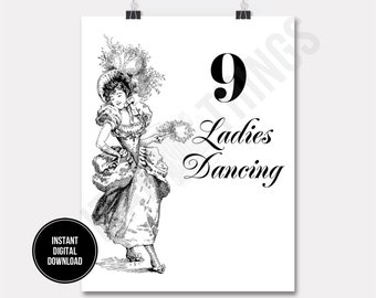 Nove donne che ballano stampabile: 12 dodici giorni di Natale stampa artistica (download digitale) DT1284