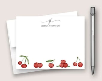 Personalized Note Card Set. Personalized Stationery Set. Personalized Stationary Card Set. Cherry Fruit Card Set. DT3065