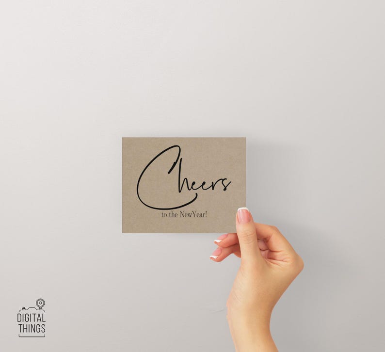 Minimalist Rustic New Year Card Set. Cheers To The New Year Card. Modern New Year Card. Kraft Colored New Year Card. DT2045KFT image 6