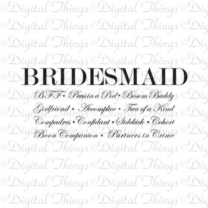 Bridesmaid Definition Wedding Bachelorette Party Bridal Party Printable Digital Download for Iron on Transfer Tote Pillow Tea Towel DT332 image 2