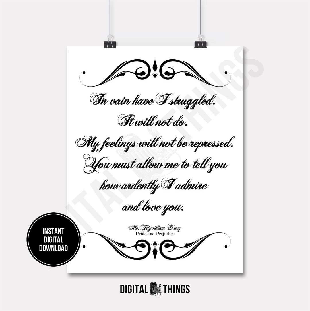 Darcy Proposal Jane Austen Pride and Prejudice Wall Decor Art Printable