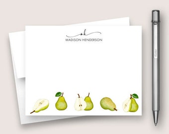 Personalized Note Card Set. Personalized Stationery Set. Personalized Stationary Card Set. Pear Fruit Card Set. DT3067