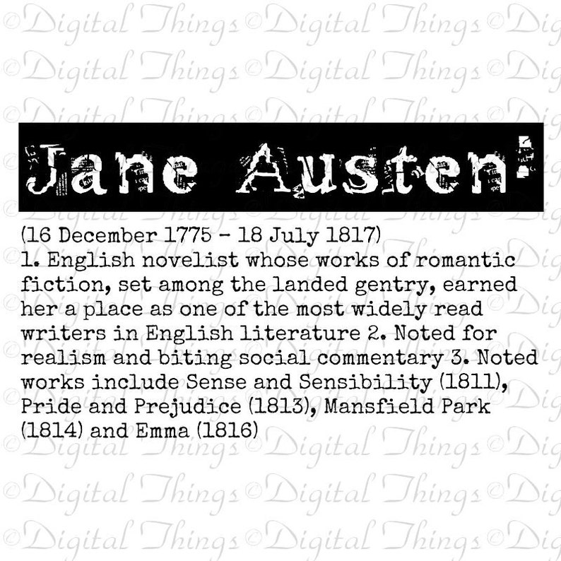 Grunge JANE AUSTEN Definition Word Dictionary Vintage Etsy