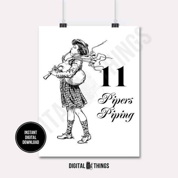 12 Twelve Days of Christmas Piper Piping Bag Pipes Printable Print Digital Instant Download for Art or Iron On Transfer DT1286