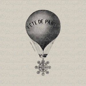 French Hot Air Balloon with Fleur de Lis French Decor Printable Digital Download for Iron on Transfer Fabric Pillows Tea Towels DT198