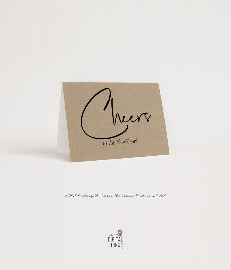Minimalist Rustic New Year Card Set. Cheers To The New Year Card. Modern New Year Card. Kraft Colored New Year Card. DT2045KFT image 2