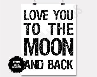 Love You To The Moon And Back Valentines Day Typography Printable Print Digital Instant Download for Art or Iron On Transfer DT1362