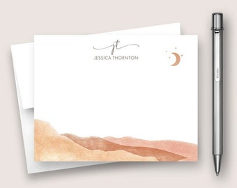 Personalized Note Card Set. Personalized Stationery Set. Personalized Stationary Card Set. Boho Waercolor Landscape Card Set. DT3073