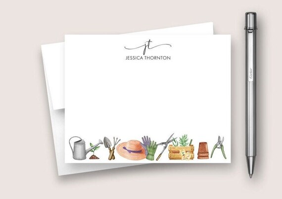 Personalized Stationery Cards, Flat Note Card Set, Gardening