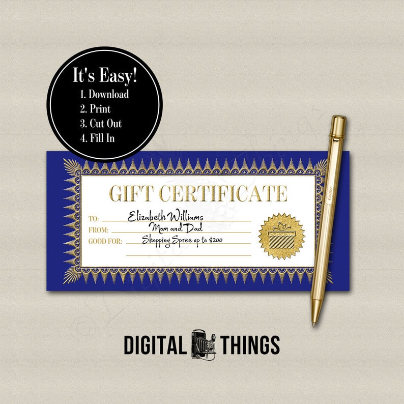 Faux Gold Foil Printable Gift Certificate Coupon Holiday | Etsy