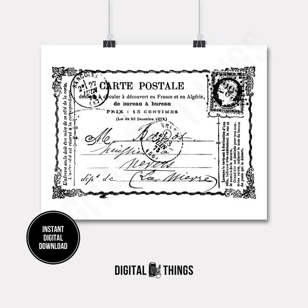 French Stamp French Postcard French Postmark French Decor Printable Digital Download for Iron on Transfer Fabric Pillows Tea Towels DT418