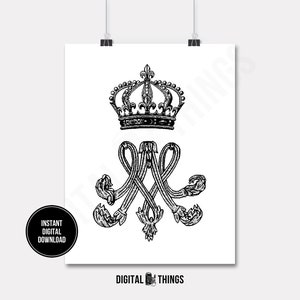 French Crown Marie Antoinette Monogram Initials French Decor Printable Digital Download for Iron on Transfer Fabric Pillows Tea Towels DT186