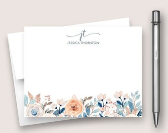 Personalized Note Card Set. Personalized Stationery Set. Personalized Stationary Card Set. Blue Floral Card Set. DT3071