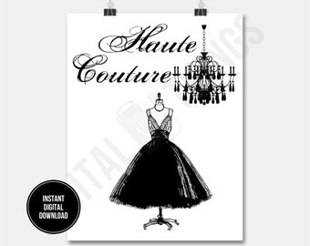 French Fashion Chandelier Haute Couture 1950 Dress Printable Print Digital Instant Download for Art or Iron On Transfer DT950