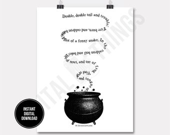 Halloween Witch Witches Chant Shakespeare Macbeth Printable Print Digital Instant Download for Art or Iron On Transfer DT1091