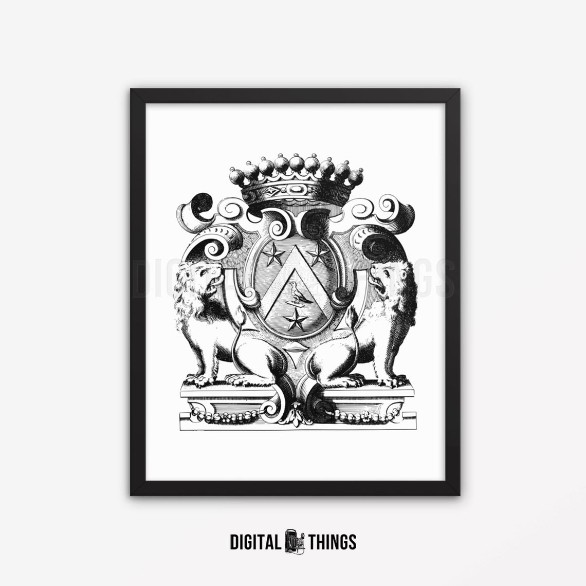 Vintage French Print. French Lions and Crown on a Royal Crest Etsy