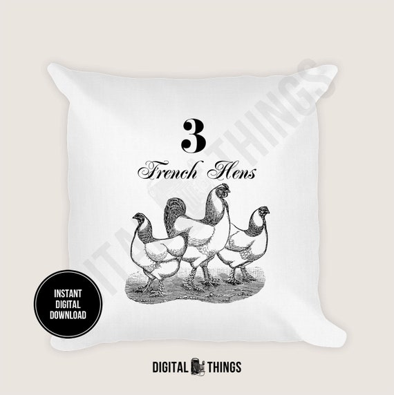 Three French Hens Printable: 12 Twelve Days of Christmas Art