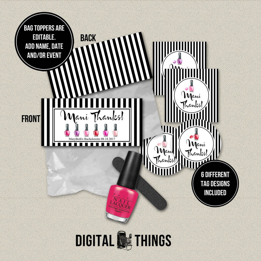 Printable Editable Mani Thanks Gift Tags Treat Bag Toppers. - Etsy