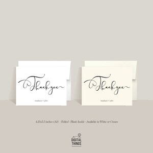 Personalized Wedding Thank You Cards With Envelopes, White or Cream ...
