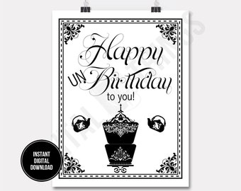 Alice In Wonderland Mad Hatter Quote Happy UnBirthday Printable Print Digital Instant Download for Art or Iron On Transfer DT1181