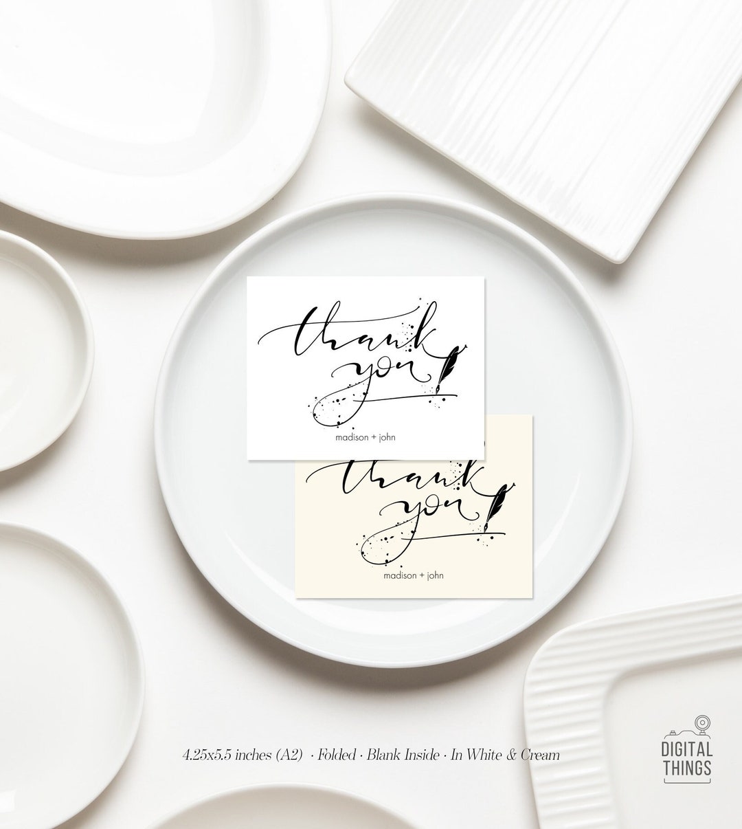 Personalized Wedding Thank You Cards With Envelopes, White or Cream ...