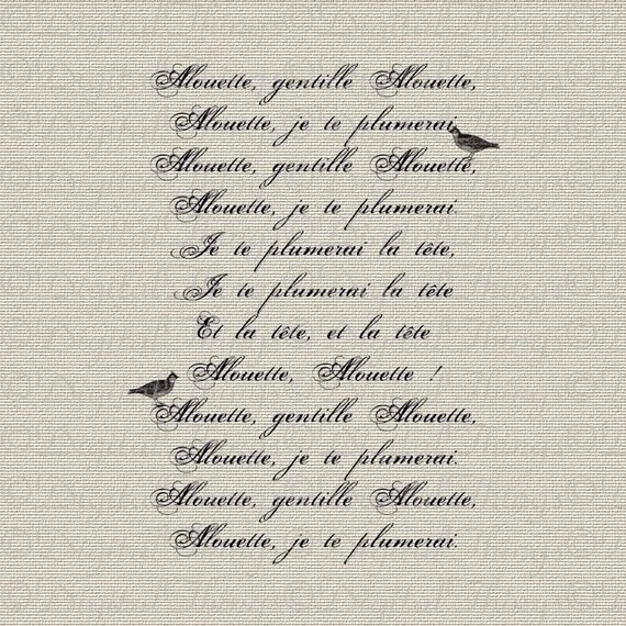 French Script Nursery Rhyme Song Alouette French Decor Etsy
