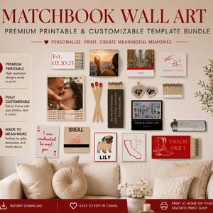 Mall för väggkonst med foto i Matchbook: Anpassningsbart collage (digital nedladdning) Vintageinspirerad