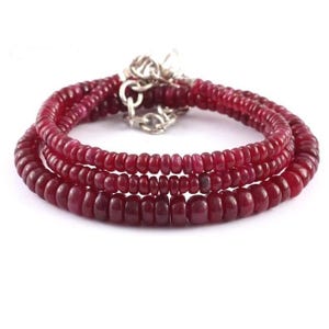 Zeldzaamste AAAA++ onverwarmde natuurlijke robijn rondelle kralen 925 sterlingzilveren ketting, Longido gladde edelsteenkralen ketting sieraden, 5-7 mm