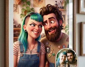 Retrato de pareja personalizado en 3D, estilo Pixar, regalo de aniversario (descarga digital)
